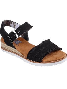 Skechers Bobs Desert Kiss Black Sandals Adjustable Strap Canvas Size 9